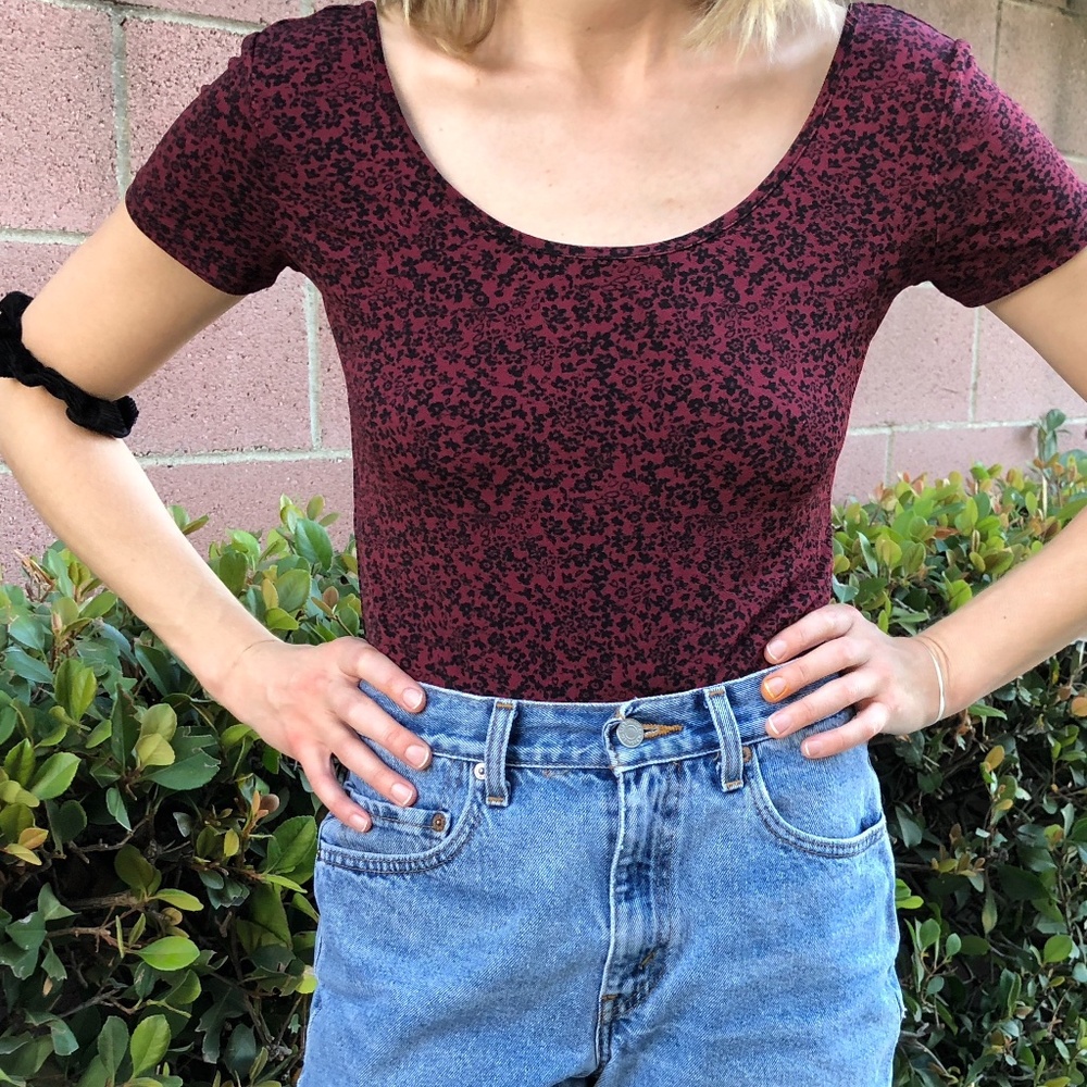 Forever 21 Burgundy short Sleeve Body Suit Leotard